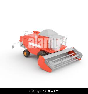 Ein 3D Rendering eines roten Mähdreschers Harvester isoliert auf weißem Hintergrund, Vorderansicht Stockfoto