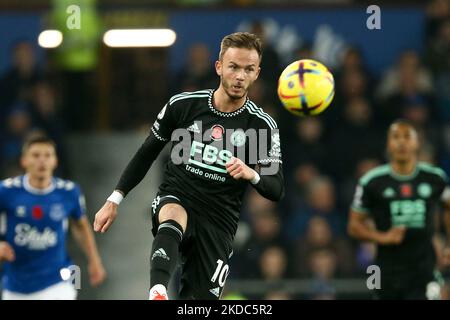 Everton, Großbritannien. 05.. November 2022. James Maddison von Leicester City in Aktion. Spiel der Premier League, Everton gegen Leicester City im Goodison Park in Liverpool am Samstag, 5.. November 2022. Dieses Bild darf nur für redaktionelle Zwecke verwendet werden. Nur zur redaktionellen Verwendung, Lizenz für kommerzielle Nutzung erforderlich. Keine Verwendung in Wetten, Spielen oder einem einzigen Club / Liga / Spieler Publikationen. PIC von Chris Stading / Andrew Orchard Sport Fotografie / Alamy Live News Kredit: Andrew Orchard Sport Fotografie / Alamy Live News Stockfoto