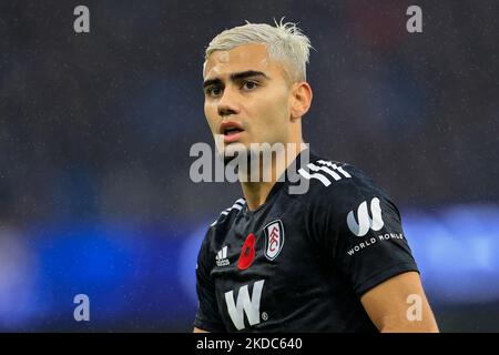 Manchester, Großbritannien. 05.. November 2022. Andreas Pereira #18 von Fulham während des Premier League-Spiels Manchester City gegen Fulham im Etihad Stadium, Manchester, Großbritannien, 5.. November 2022 (Foto von Conor Molloy/News Images) in Manchester, Großbritannien am 11/5/2022. (Foto von Conor Molloy/News Images/Sipa USA) Quelle: SIPA USA/Alamy Live News Stockfoto