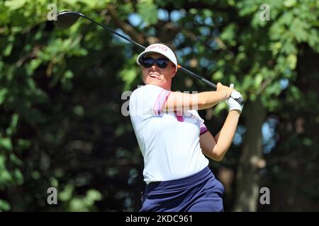 Linnea Johansson aus Bastad, Schweden, trifft 4. Abschläge während der ersten Runde des Meijer LPGA Classic Golfturniers im Blythefield Country Club in Belmont, MI, USA Donnerstag, 16. Juni 2022. (Foto von Amy Lemus/NurPhoto) Stockfoto