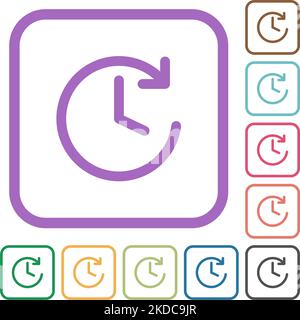 Kreisförmige Vorwärts-Pfeil und Uhr einfache Symbole in Farbe abgerundeten quadratischen Rahmen auf weißem Hintergrund Stock Vektor