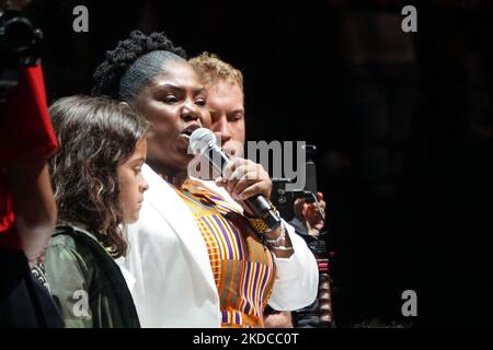 Francia Marquez, Vizepräsidentin von Kolumbien, hält nach dem Wahlsieg am Sonntag in Bogota, Kolumbien, am 19. Juni 2022 eine Rede. (Foto von Daniel Garzon Herazo/NurPhoto) Stockfoto