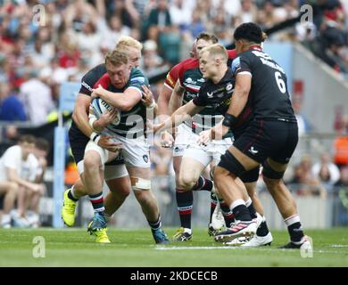 Tommy Reffell von Leicester Tigers beim Gallagher English Premiership Final zwischen Saracens und Leicester Tigers im Twickenham Stadium, London, am 18.. Juni 2022 (Foto by Action Foto Sport/NurPhoto) Stockfoto