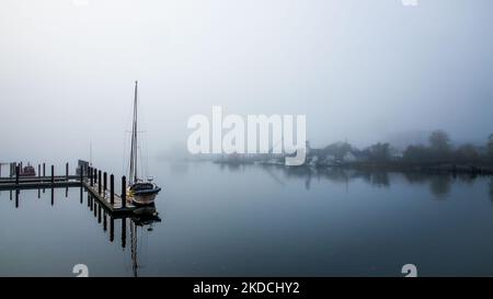 NORWALK, CT, USA - 4. NOVEMBER 2022: Schöner Nebel mit Docking Bots Stockfoto