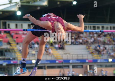 Der Goldmedaillengewinnerin der Olympischen Spiele in Tokio, Gianmarco Tamberi, während der italienischen absoluten Leichtathletik-Meisterschaften. Am 26. Juni 2022 in Rieti, Italien. (Foto von Riccardo Fabi/NurPhoto) Stockfoto