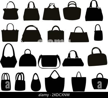 Ein Satz Silhouetten-Clips mit verschiedenen Handtaschen Stock Vektor