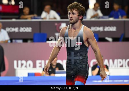 Daviti ABDALADZE (GEO) gegen Khamzat Timourovitch ARSAMERZOUEV (FRA) beim Finale der Greco-Roman Freestyle 61kg U20 Europameisterschaften in PalaPellicone - Fijlkam, 3.. Juli 2022, Rom, Italien (Foto: Domenico Cippitelli/LiveMedia/NurPhoto) Stockfoto