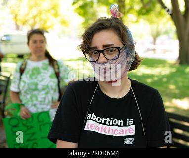 Rise Up 4 Abtreibungsrechte, hält am 4.. Juli 2022 einen Protest vor dem Weißen Haus in Washington DC ab. (Foto von Zach D Roberts/NurPhoto) Stockfoto