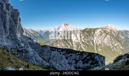 Herrlicher Panoramablick auf das Rienzer Tal in den Dolomiten, Südtirol Stockfoto