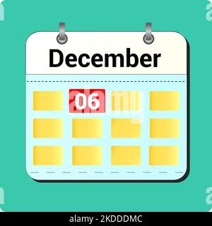 Kalendervektorzeichnung, Datum Dezember 06 auf der Seite Stock Vektor