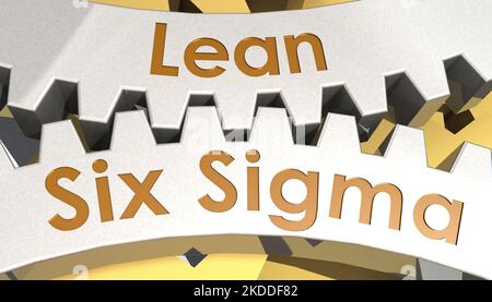 Lean Six Sigma Word on Zahnräder, 3D Rendering Stockfoto