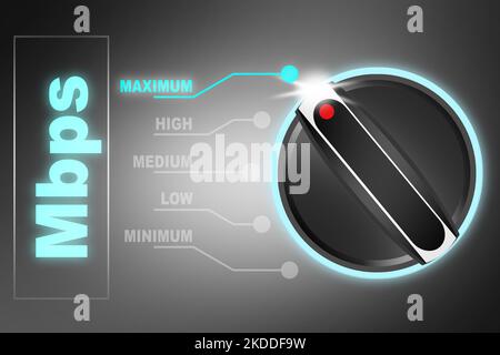Mbit/s auf Maximum drehen auf einem Knopf, 3D Rendering Stockfoto