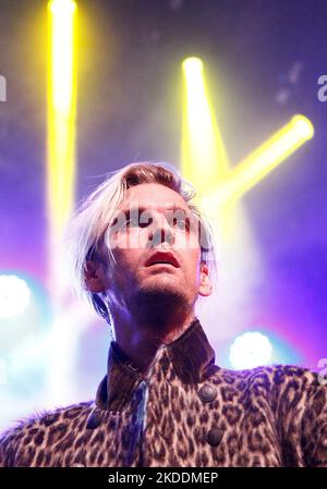 Aaron Carter, ehemaliger Kinderpoppsänger und jüngerer Bruder von Nick Carter von Backstreet Boys, wurde im Alter von 34 Jahren in Lancaster, ca., tot in seiner Badewanne gefunden. Aaron Carter tritt auf der Bühne beim Konzert der Pop 2000 Tour auf, das am 27. Juli 2019 in Las Vegas, NV, in der Fremont Street Experience stattfand. © JPA/AFF-USA.com Stockfoto
