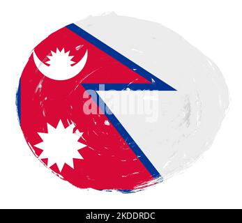 Nepal-Flagge auf einem verzweifelten weißen Pinselhintergrund gemalt Stockfoto