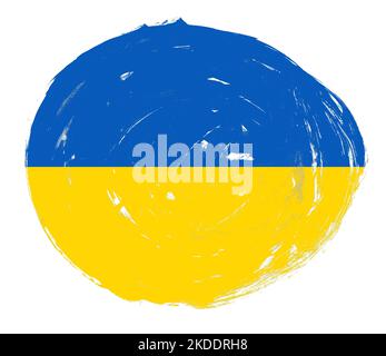 Ukraine-Flagge auf einem verzweifelten weißen Pinselhintergrund gemalt Stockfoto