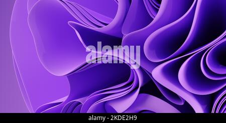 3D abstrakt geschichteter Hintergrund. Welliges Textil für modernes Modedesign. Realistisches 3D-rendering in hoher Qualität Stockfoto