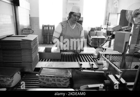 Käseherstellung bei der Firma Westmilch am 22.05.1980 in Extertal bei Herford, Deutschland Stockfoto