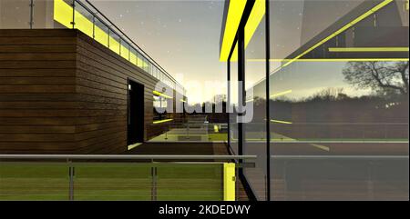 Nacht architektonische Abstraktion der Beleuchtung der Fassade der Elite-Gehäuse in gelb. Das Äußere des Gebäudes nimmt sofort eine komplette an Stockfoto
