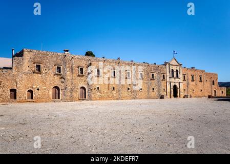 Das Kloster Arkadi (auf griechisch Moní Arkadíou) ist ein orthodoxes Kloster in der Nähe von Rethymno. Es ist eines der historischsten Klöster Kretas. Stockfoto