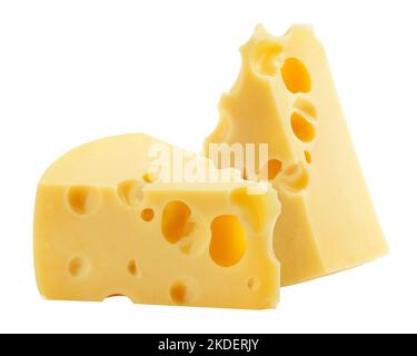 Käse, isoliert auf weißem Hintergrund, Schnittpfad, volle Schärfentiefe Stockfoto