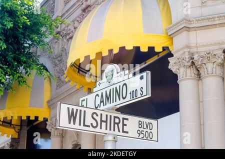 Schild Wilshire Boulevard, Beverly Hills, California, USA Stockfoto