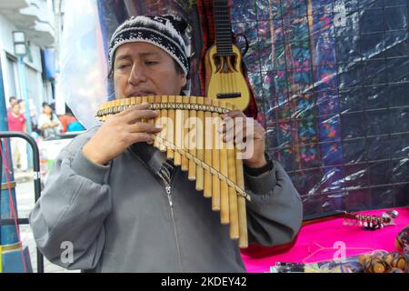 Musikinstrument, traditioneller Handwerksmarkt in Otavalo, Provinz Imbabura, Ecuador. Stockfoto