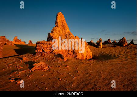 Hervorragende Pinnacles im Nambung National Park. Stockfoto