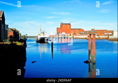 River Freshney und Corporation Bridge, Grimsby, Lincolnshire, England Stockfoto