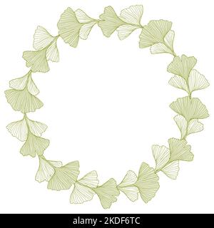 Blumenkranz mit Ginkgo Blätter für Hochzeit einladen oder Karte Hintergrund schönen Kranz. Eleganter Blumenrahmen, Vektor isoliert auf weißem Hintergrund Stock Vektor