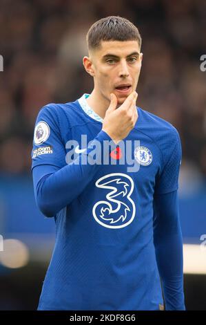 London, Großbritannien. 06.. November 2022. Kai Havertz von Chelsea während des Premier League-Spiels zwischen Chelsea und Arsenal in Stamford Bridge, London, England am 6. November 2022. Foto von Salvio Calabrese. Nur zur redaktionellen Verwendung, Lizenz für kommerzielle Nutzung erforderlich. Keine Verwendung bei Wetten, Spielen oder Veröffentlichungen einzelner Clubs/Vereine/Spieler. Kredit: UK Sports Pics Ltd/Alamy Live Nachrichten Stockfoto