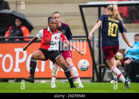 Rotterdam - Celainy Obispo von Feyenoord V1, Nadine Noordam von Ajax Vrouwen während des Spiels zwischen Feyenoord V1 gegen Ajax V1 in Nieuw Varkenoord am 6. November 2022 in Rotterdam, Niederlande. (Box zu Box Pictures/Tom Bode) Stockfoto