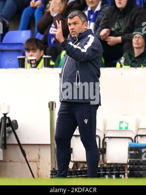 St. Johnstone-Manager Callum Davidson während des Cinch Premiership-Spiels im McDiarmid Park, Perth. Bilddatum: Sonntag, 6. November 2022. Stockfoto