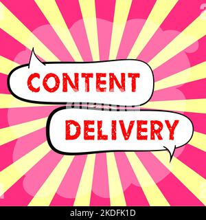 Schreiben Anzeige Text Content Delivery, Word für die Methode zum Studium von Dokumenten und Kommunikationsartefakte Geschäftsfrau zeigt mit zwei Fingern O Stockfoto