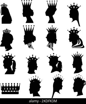 Der schwarze Aufkleber mit den Silhouetten „King“ und „Queen“ auf weißem Hintergrund Stock Vektor