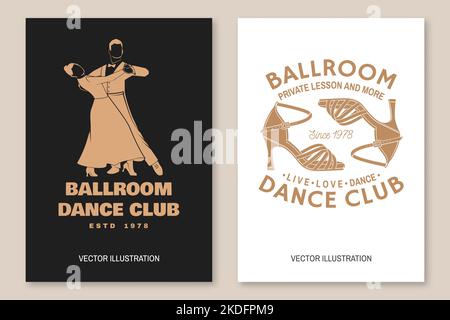 Set aus Ballroom Dance Sport Flyer, Broschüre, Banner, Poster. Konzept für Hemd oder Logo, Print, Stempel oder T-Shirt. Tanzsport Aufkleber mit Schuhen für Stock Vektor