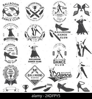Satz von Ballroom Dance Sport Club Logos, Abzeichen Design. Konzept für Hemd oder Logo, Print, Stempel oder T-Shirt. Tanzsport-Aufkleber mit Schuhen für den Ballsaal Stock Vektor