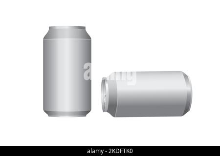 Realistische Aluminiumdosen. Aluminium kann für das Design nachahmt werden. Metalldosen. Vektormockup. Abbildung auf weißem Hintergrund Stock Vektor