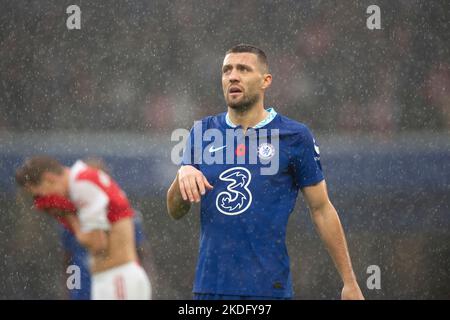 London, Großbritannien. 06.. November 2022. Mateo Kovačić von Chelsea während des Premier League-Spiels zwischen Chelsea und Arsenal in Stamford Bridge, London, England am 6. November 2022. Foto von Salvio Calabrese. Nur zur redaktionellen Verwendung, Lizenz für kommerzielle Nutzung erforderlich. Keine Verwendung bei Wetten, Spielen oder Veröffentlichungen einzelner Clubs/Vereine/Spieler. Kredit: UK Sports Pics Ltd/Alamy Live Nachrichten Stockfoto