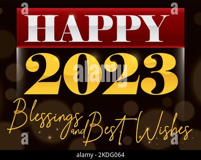 Transluzenter Kalender mit Gruß für ein glückliches und gesegnetes 2023, Vektor-Illustration Stock Vektor