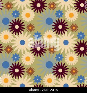 Nahtloses Retro-Muster mit Blumen im 60s-Stil Stock Vektor