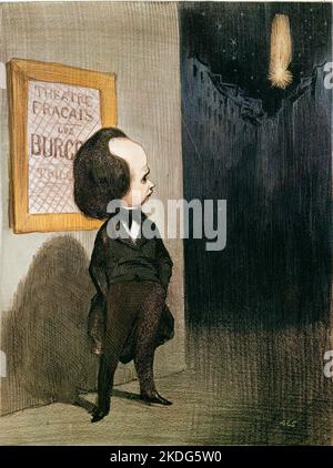 Le 7 mars 1843, Les Burgraves de Victor Hugo sont joués pour la première fois à la Comédie-Française. L'échec des Burgraves de Victor Hugo (1802 - 1885), en 1843. Caricature de Honoré Daumier (1808 - 1879). Stockfoto