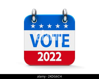 Stimmwahl 2022 Kalendersymbol als amerikanische Flagge - repräsentiert den Midterm Election Day 2022 in den USA, dreidimensionale Darstellung Stockfoto