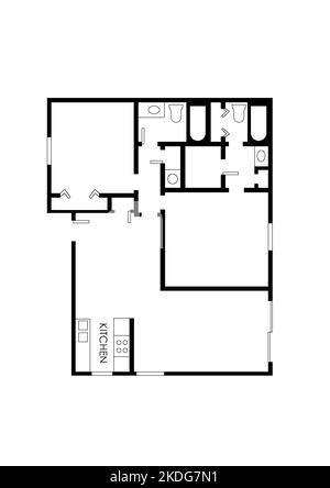 Symbol Grundriss. Bilder des Hotellogos. Schwarzes Linien-Symbol für Haus. Beliebtes Medienelement. Immobiliensymbol. Stockfoto