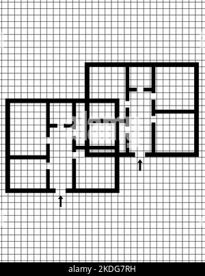 Symbol Grundriss. Bilder des Hotellogos. Schwarzes Linien-Symbol für Haus. Beliebtes Medienelement. Immobiliensymbol. Stockfoto