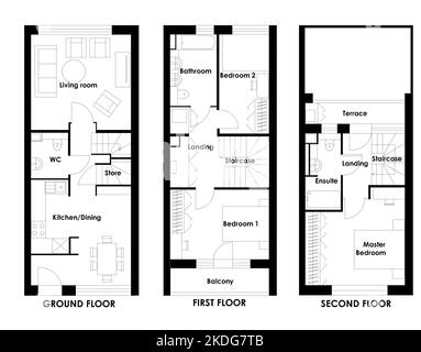 Symbol Grundriss. Bilder des Hotellogos. Schwarzes Linien-Symbol für Haus. Beliebtes Medienelement. Immobiliensymbol. Stockfoto