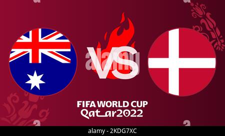 Australien gegen Dänemark Fußballspiel FIFA World Cup Qatar 2022, Australien gegen Dänemark, auf unscharfer Hintergrund mit Fußballplatz, Eriwan, Armenien - 2022 Stockfoto