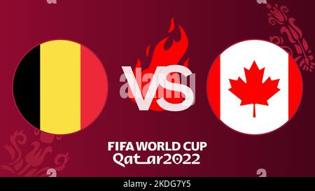 Kanada gegen Belgien Fußballspiel FIFA World Cup Qatar 2022, Kanada gegen Belgien, auf unscharfer Hintergrund mit Fußballfeld, Eriwan, Armenien - 2022. Nov Stockfoto