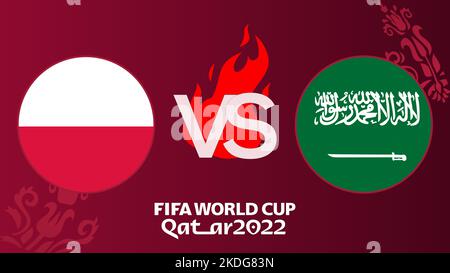 Saudi-Arabien gegen Polen Fußballspiel FIFA World Cup Qatar 2022, Saudi-Arabien gegen Polen, auf unscharfer Hintergrundkulisse mit Fußballfeld, Eriwan, Armenien - Stockfoto