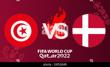 Tunesien gegen Dänemark Fußballspiel FIFA World Cup Qatar 2022, Tunesien gegen Dänemark, auf unscharfer Hintergrundkulisse mit Fußballfeld, Eriwan, Armenien - 2022. November Stockfoto