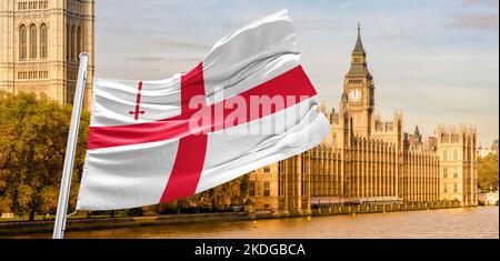Die Flagge der City of London basiert auf der Flagge Englands Stockfoto